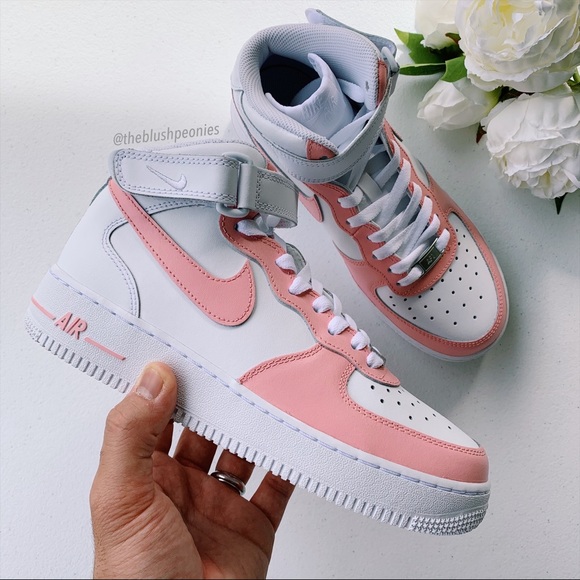 Nike Custom Painted Air Force 1 Mid - Pink Salmon NWT - Picture 3 of 12